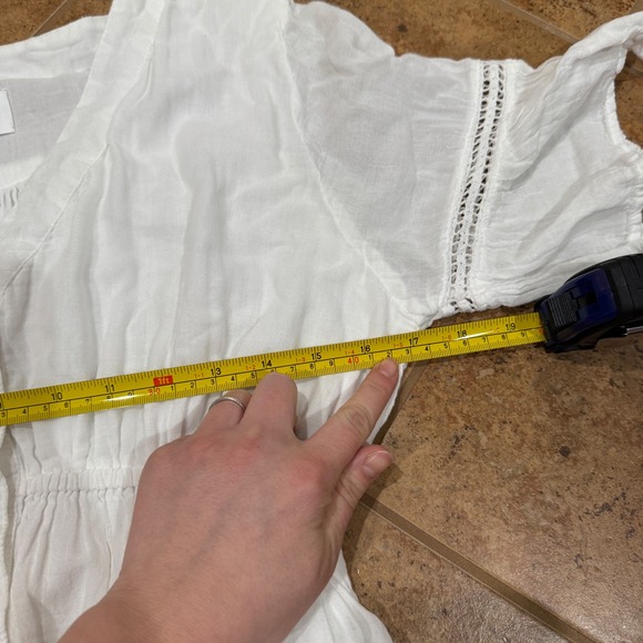 Sundry White Gauzy Cotton Peasant Midi Dress Sz 1 Small Boho Tiered Resortwear - Picture 4 of 9